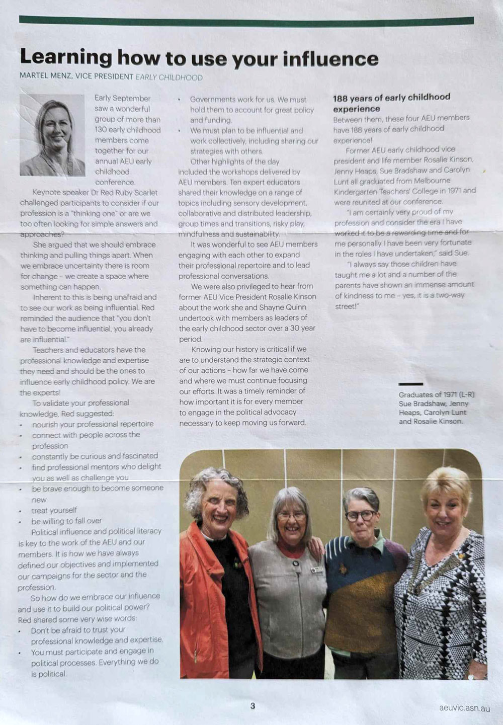 Early Childhood article with Carolyn Lunt pictured with other educators